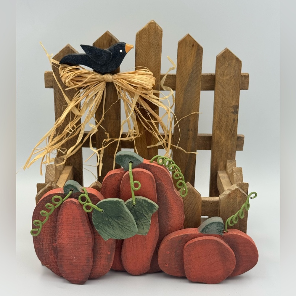 Autumn Accents Wood Pumpkin Basket Fence Decor‎ Fall Storage Box Rustic